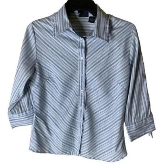 DCC Shirt Women's Size Petite Medium Stretch Stripe 3/4 Sleeves Top - Picture 1 of 5